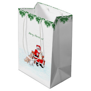 Frohe Weihnachten! Weihnachtsmann mit Katze und Hu Mittlere Geschenktüte