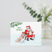 Frohe Weihnachten! Weihnachtsmann mit Katze und Hu Postkarte (Stehend Vorderseite)