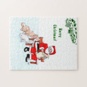Frohe Weihnachten! Weihnachtsmann mit Katze und Hu Puzzle (Horizontal)