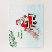 Frohe Weihnachten! Weihnachtsmann mit Katze und Hu Puzzle (Vertikal)