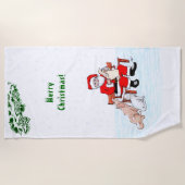 Frohe Weihnachten! Weihnachtsmann mit Katze und Hu Strandtuch (Vorderseite)