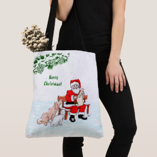 Frohe Weihnachten! Weihnachtsmann mit Katze und Hu Tasche