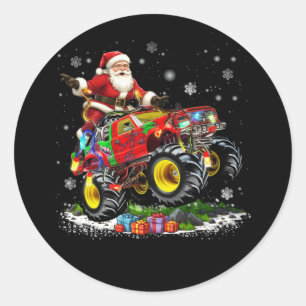Frohe Weihnachten Weihnachtsmann Reitmonster Truck Runder Aufkleber