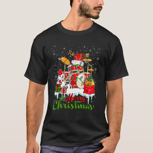 Frohe Weihnachten Weihnachtsmann-Rentier-Trommelmu T-Shirt (Vorderseite)