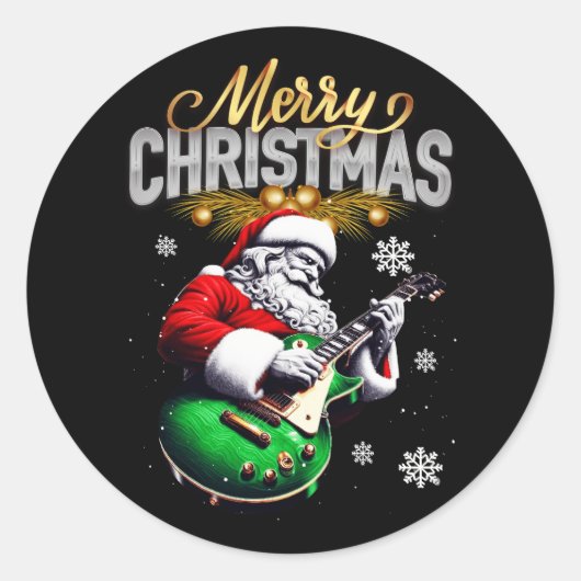 Frohe Weihnachten Weihnachtsmann Rocker Gitarrensp Runder Aufkleber (Vorderseite)