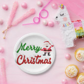 Frohe Weihnachten Weihnachtsmann rot grün Drehbuch Pappteller (Party)