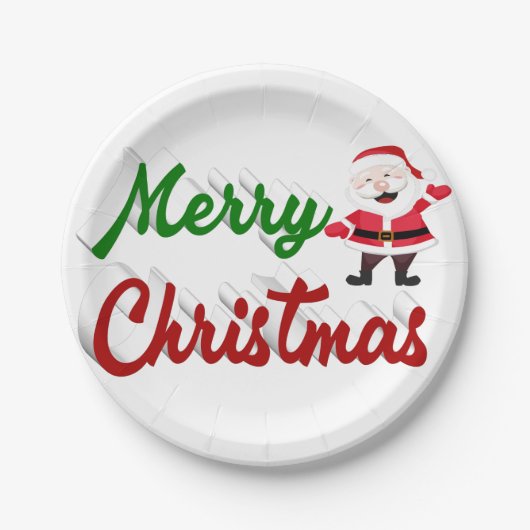 Frohe Weihnachten Weihnachtsmann rot grün Drehbuch Pappteller (Vorderseite)