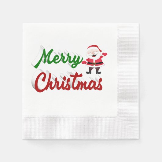 Frohe Weihnachten Weihnachtsmann rot grün Drehbuch Serviette (Vorderseite)