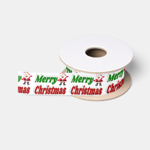 Frohe Weihnachten Weihnachtsmann rot-grüne Typogra Satinband
