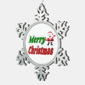 Frohe Weihnachten Weihnachtsmann rot-grüne Typogra Schneeflocken Zinn-Ornament (Rechts)
