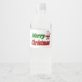 Frohe Weihnachten Weihnachtsmann rot-grüne Typogra Wasserflaschenetikett (Vorderseite)
