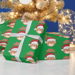Frohe Weihnachten Weihnachtsmann Schnurrbart Und B Geschenkpapier
