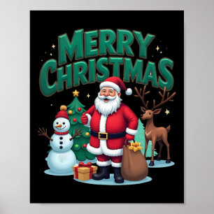 Frohe Weihnachten Weihnachtsmann Snowman Reindeer  Poster