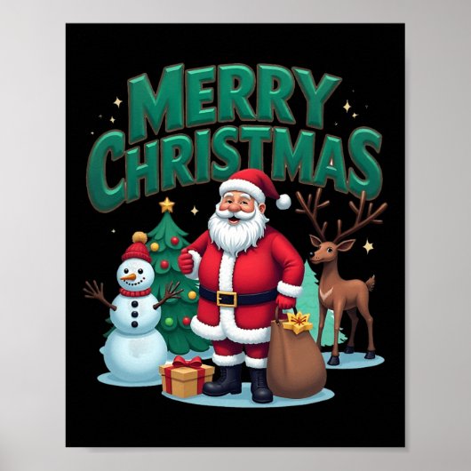 Frohe Weihnachten Weihnachtsmann Snowman Reindeer Poster (Vorne)