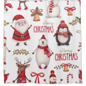 Frohe Weihnachten Weihnachtsmann und Freunde Duschvorhang (Vorderseite)