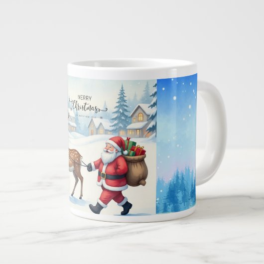 Frohe Weihnachten, Weihnachtsmann und Geschenk der Jumbo-Tasse (Vorderseite Rechts)