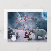 Frohe Weihnachten Weihnachtsmann und Polar Bär Postkarte (Vorne/Hinten)
