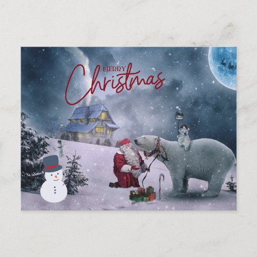 Frohe Weihnachten Weihnachtsmann und Polar Bär Postkarte (Vorderseite)