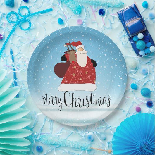 Frohe Weihnachten Weihnachtsmann und Rudolph Pappteller (Party)