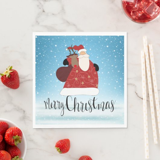 Frohe Weihnachten Weihnachtsmann und Rudolph Serviette (Beispiel)