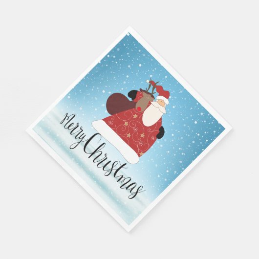 Frohe Weihnachten Weihnachtsmann und Rudolph Serviette (Ecke)