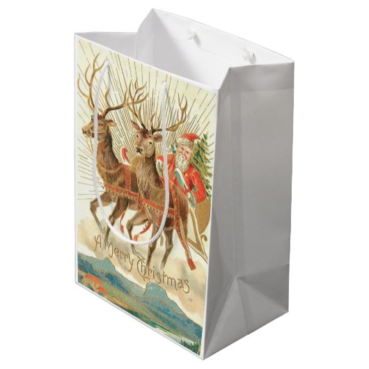 Frohe Weihnachten (Weihnachtsmann und sein Rentier Mittlere Geschenktüte (Rückseite Schrägansicht)