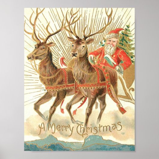 Frohe Weihnachten (Weihnachtsmann und sein Rentier Poster (Vorne)