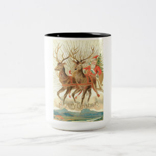 Frohe Weihnachten (Weihnachtsmann und sein Rentier Zweifarbige Tasse