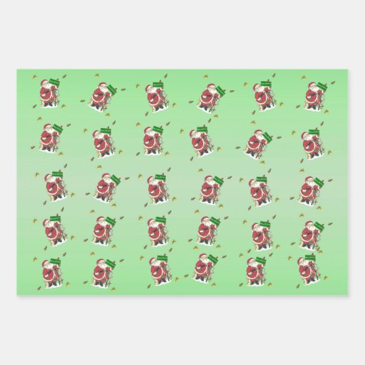 Frohe Weihnachten Weihnachtsmänner Bäume Bögen Grü Geschenkpapier Set (Vorderseite 2)