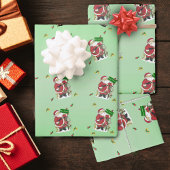 Frohe Weihnachten Weihnachtsmänner Bäume Bögen Grü Geschenkpapier Set
