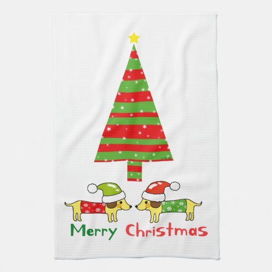 Frohe Weihnachten (Weihnachtsmänner) Geschirrtuch (Vertikal)