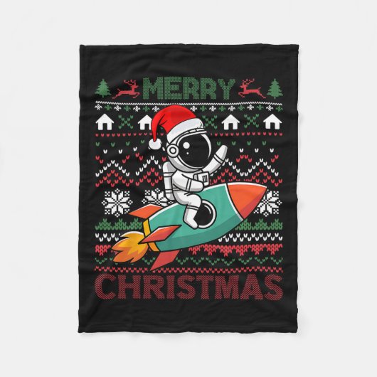 Frohe Weihnachten Weihnachtsmannmütze Astronaut Ro Fleecedecke (Vorderseite)