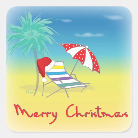 Frohe Weihnachten, Weihnachtsmannmütze, Palmen, St Quadratischer Aufkleber (Vorderseite)