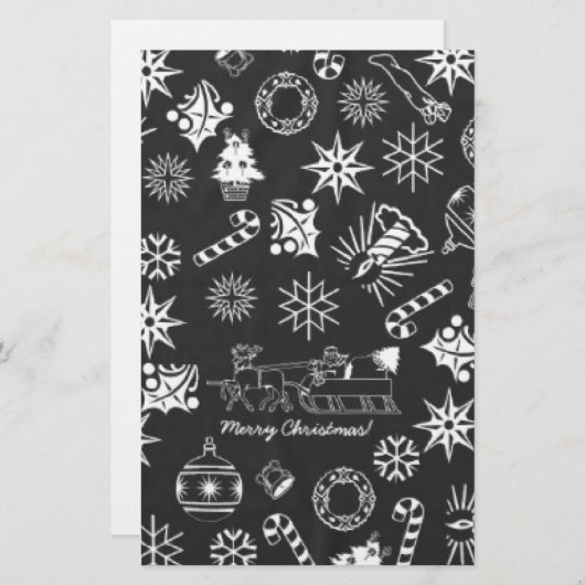 Frohe Weihnachten Weihnachtsymbole, Schwarz und We Briefpapier (Vorne/Hinten)
