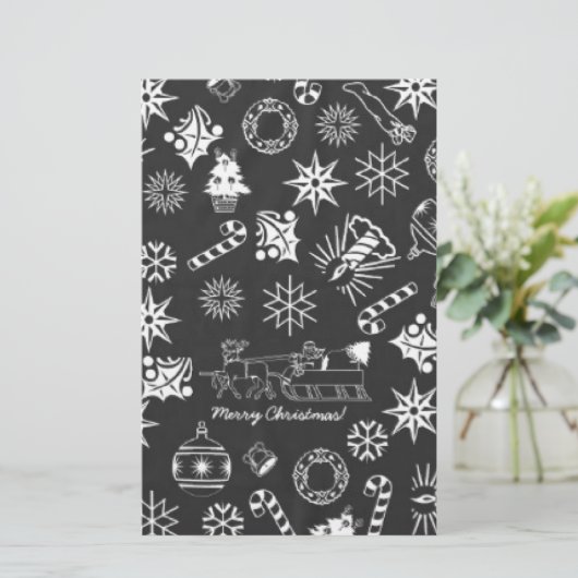Frohe Weihnachten Weihnachtsymbole, Schwarz und We Briefpapier (Stehend Vorderseite)