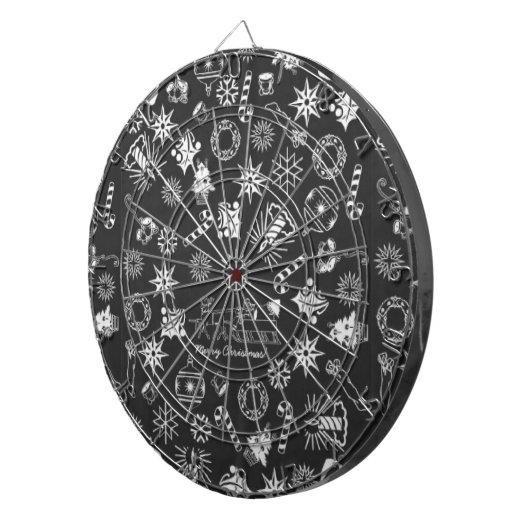 Frohe Weihnachten Weihnachtsymbole, Schwarz und We Dartscheibe (Vorderseite rechts)