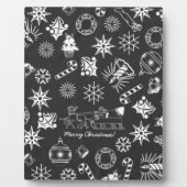 Frohe Weihnachten Weihnachtsymbole, Schwarz und We Fotoplatte (Vorderseite)