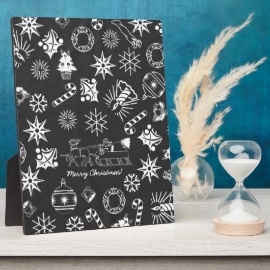 Frohe Weihnachten Weihnachtsymbole, Schwarz und We Fotoplatte (Seite)