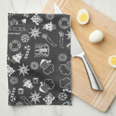 Frohe Weihnachten Weihnachtsymbole, Schwarz und We Handtuch (Viertel Falte)