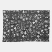 Frohe Weihnachten Weihnachtsymbole, Schwarz und We Handtuch (Horizontal)