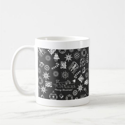 Frohe Weihnachten Weihnachtsymbole, Schwarz und We Kaffeetasse (Links)