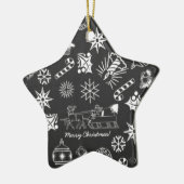Frohe Weihnachten Weihnachtsymbole, Schwarz und We Keramikornament (Links)