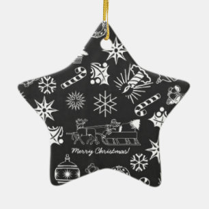 Frohe Weihnachten Weihnachtsymbole, Schwarz und We Keramikornament