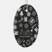 Frohe Weihnachten Weihnachtsymbole, Schwarz und We Keramikornament (Rechts)