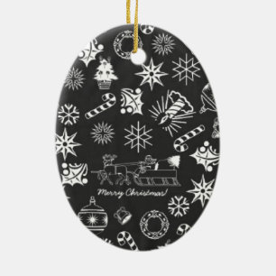 Frohe Weihnachten Weihnachtsymbole, Schwarz und We Keramikornament