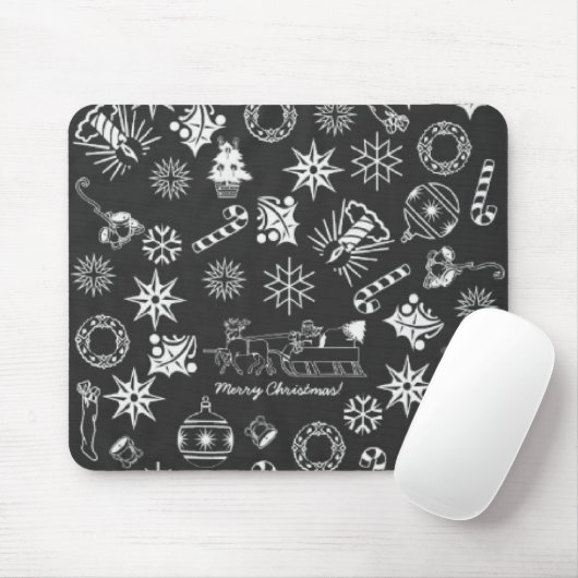 Frohe Weihnachten Weihnachtsymbole, Schwarz und We Mousepad (Mit Mouse)