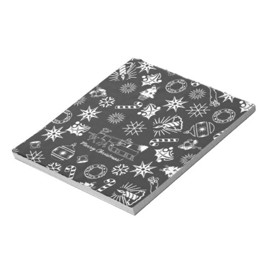 Frohe Weihnachten Weihnachtsymbole, Schwarz und We Notizblock (Rotiert)