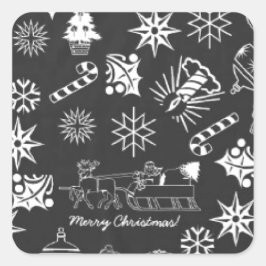 Frohe Weihnachten Weihnachtsymbole, Schwarz und We Quadratischer Aufkleber