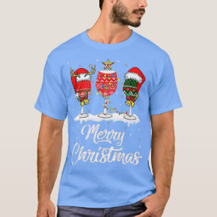 Frohe Weihnachten Wein Glas Santa Hut Leopard Kari T-Shirt