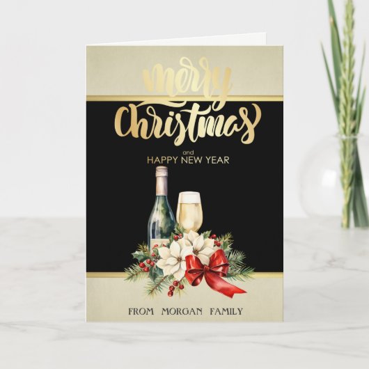 Frohe Weihnachten, Wein, Poinsettia Feiertagskarte (Vorderseite)